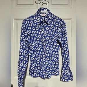 Ultriana 70s Sz 7 Blue N White Flowers Top